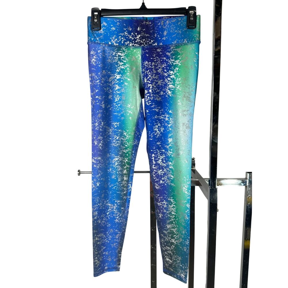 Terez Womens Blue Ombre Metallic Silver Futuristic Yoga Athleisure Leggings | S